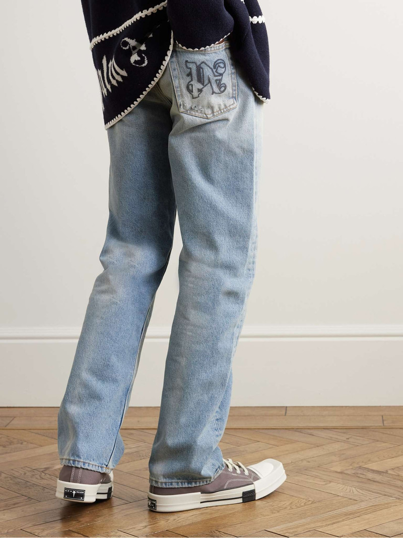 Straight-Leg Logo-Embroidered Distressed Jeans 4