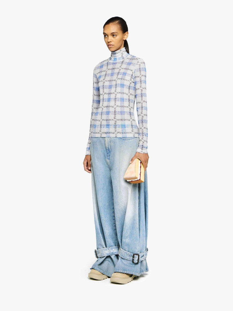 LOGO GRID CHECK PRINT - SHEER LONG SLEEVE TOP 4