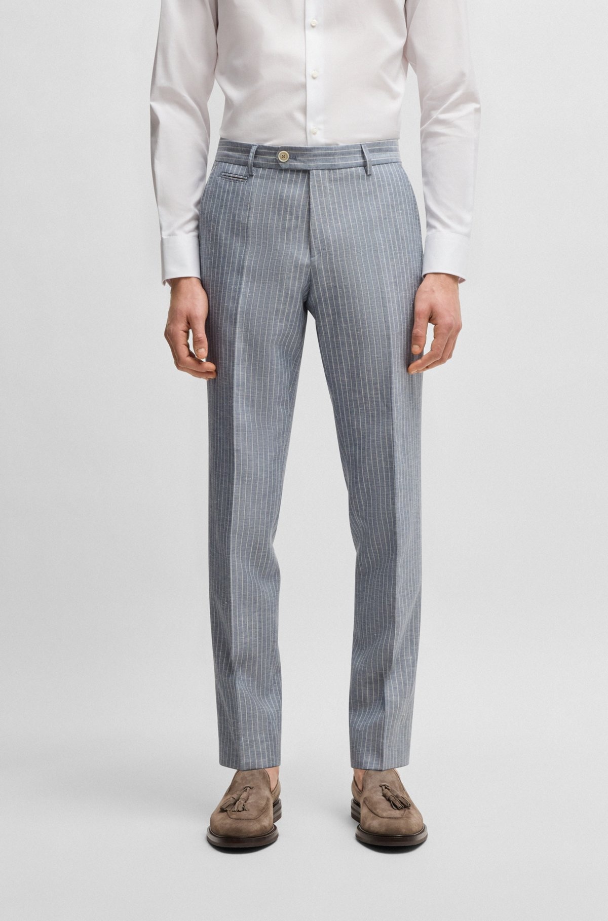 SLIM-FIT TROUSERS IN STRIPED WOOL AND LINEN - 2