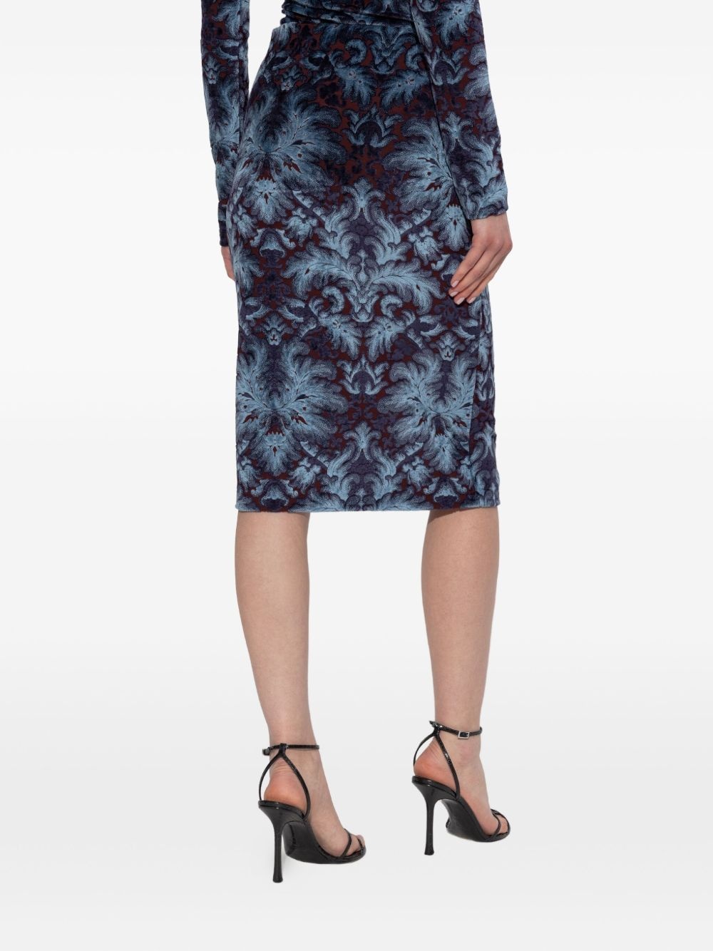 damask-pattern velvet midi skirt - 4
