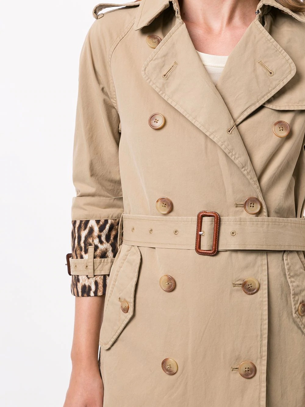 animal print sleeve belted trench coat - 5