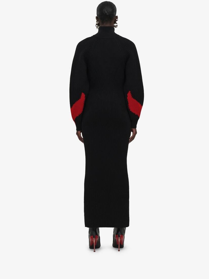 Women's Upside-down Orchid Dress in Black/red/grey - 4