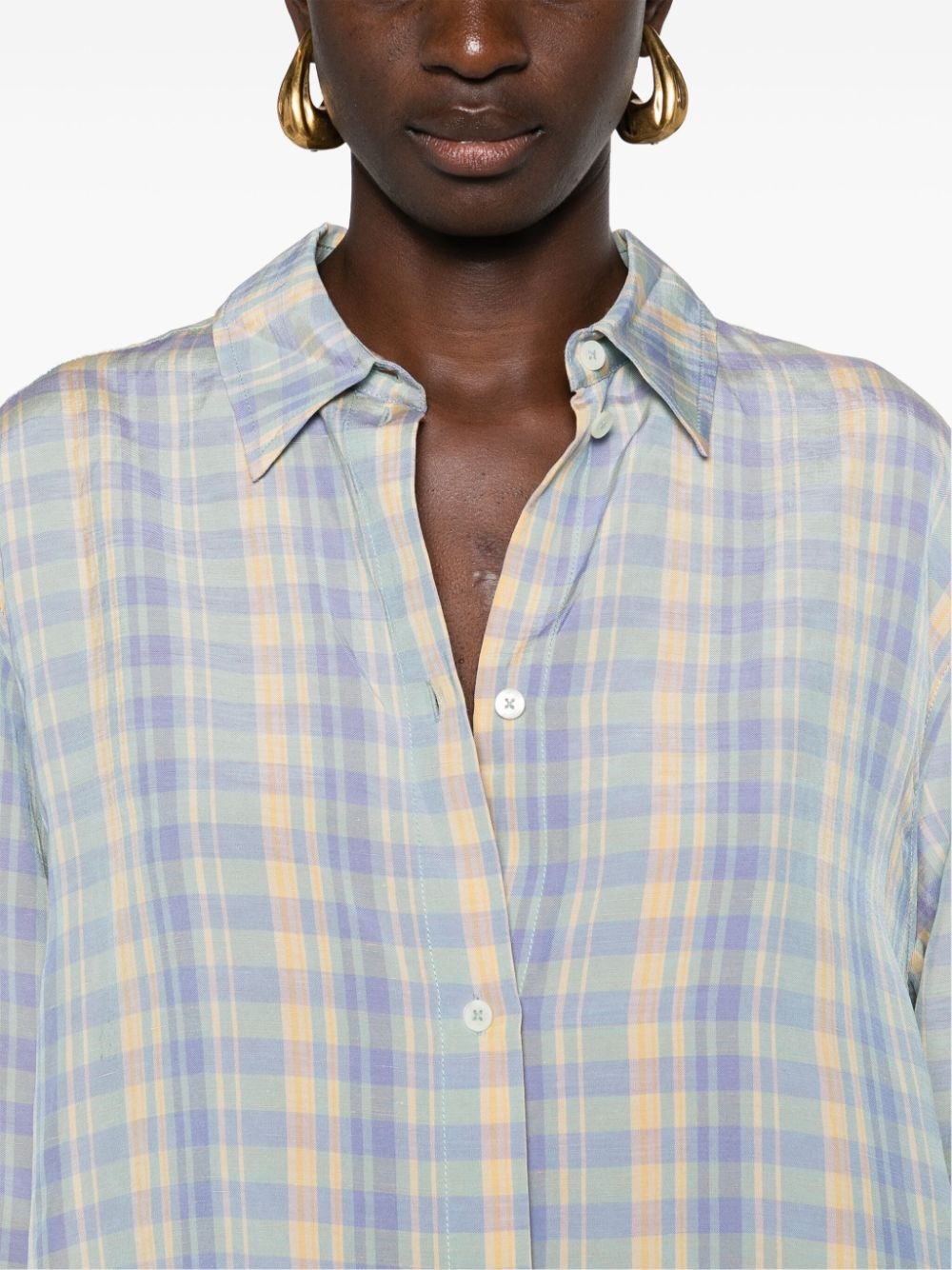 plaid-check linen shirt - 5