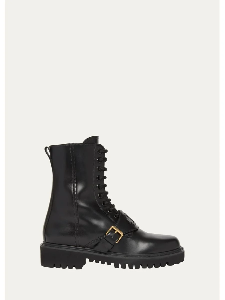 VLogo Leather Combat Boots - 1
