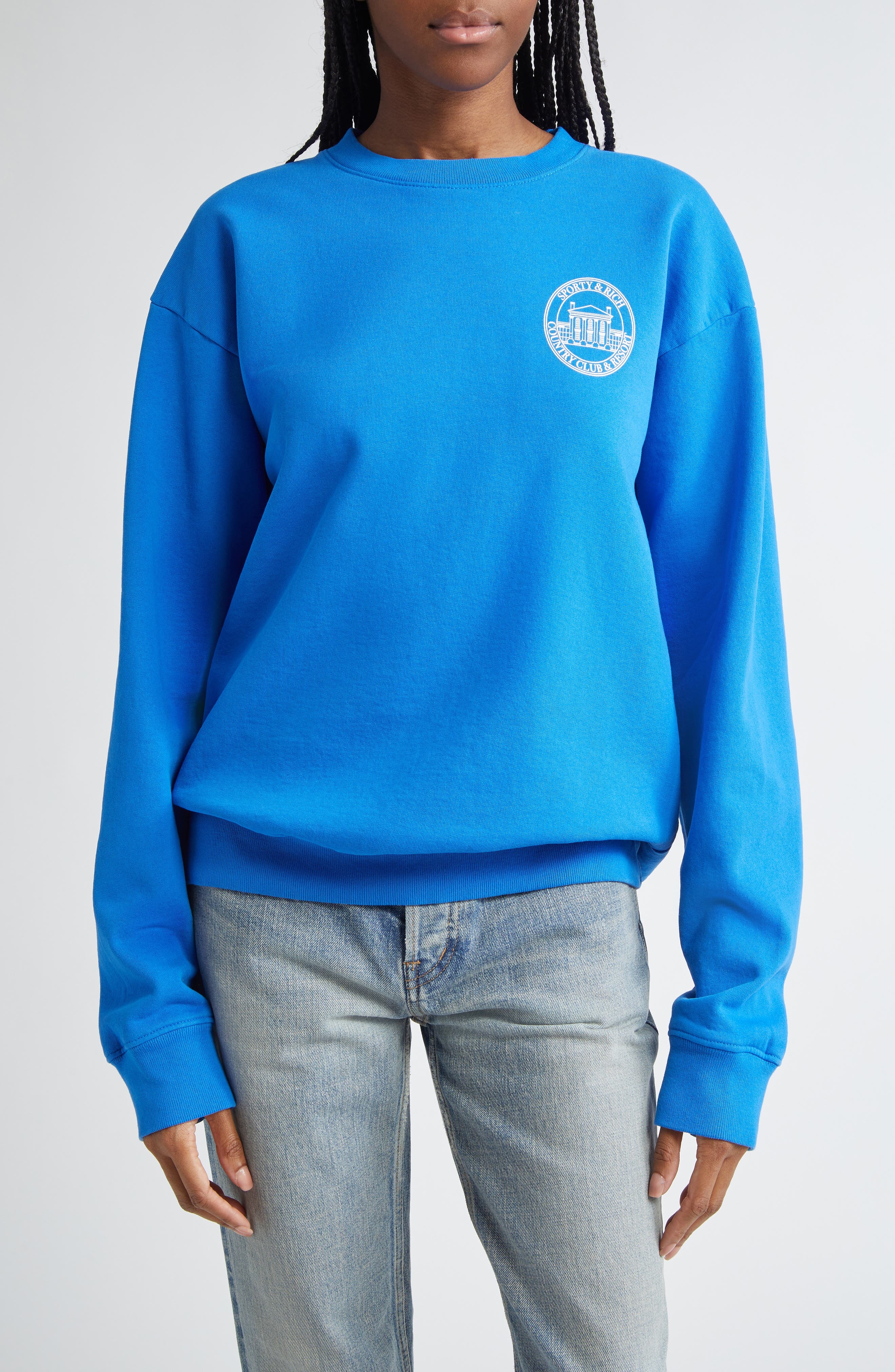 Sporty & Rich Vendome Resort Cotton Crewneck Sweatshirt in Paris Blue at Nordstrom - 1