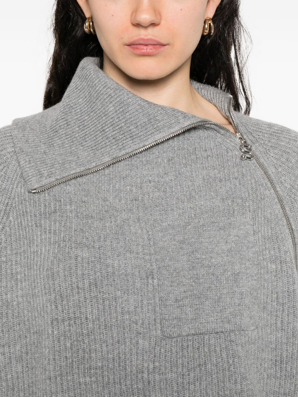 asymmetrical-neck zip-front sweater - 5
