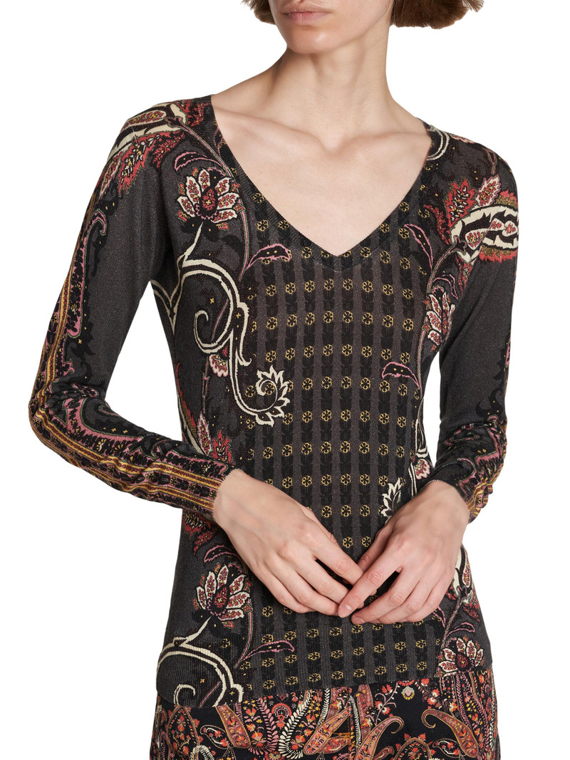 Women's Paisley Silk-Cashmere Sweater - Multicolor Black Base 6