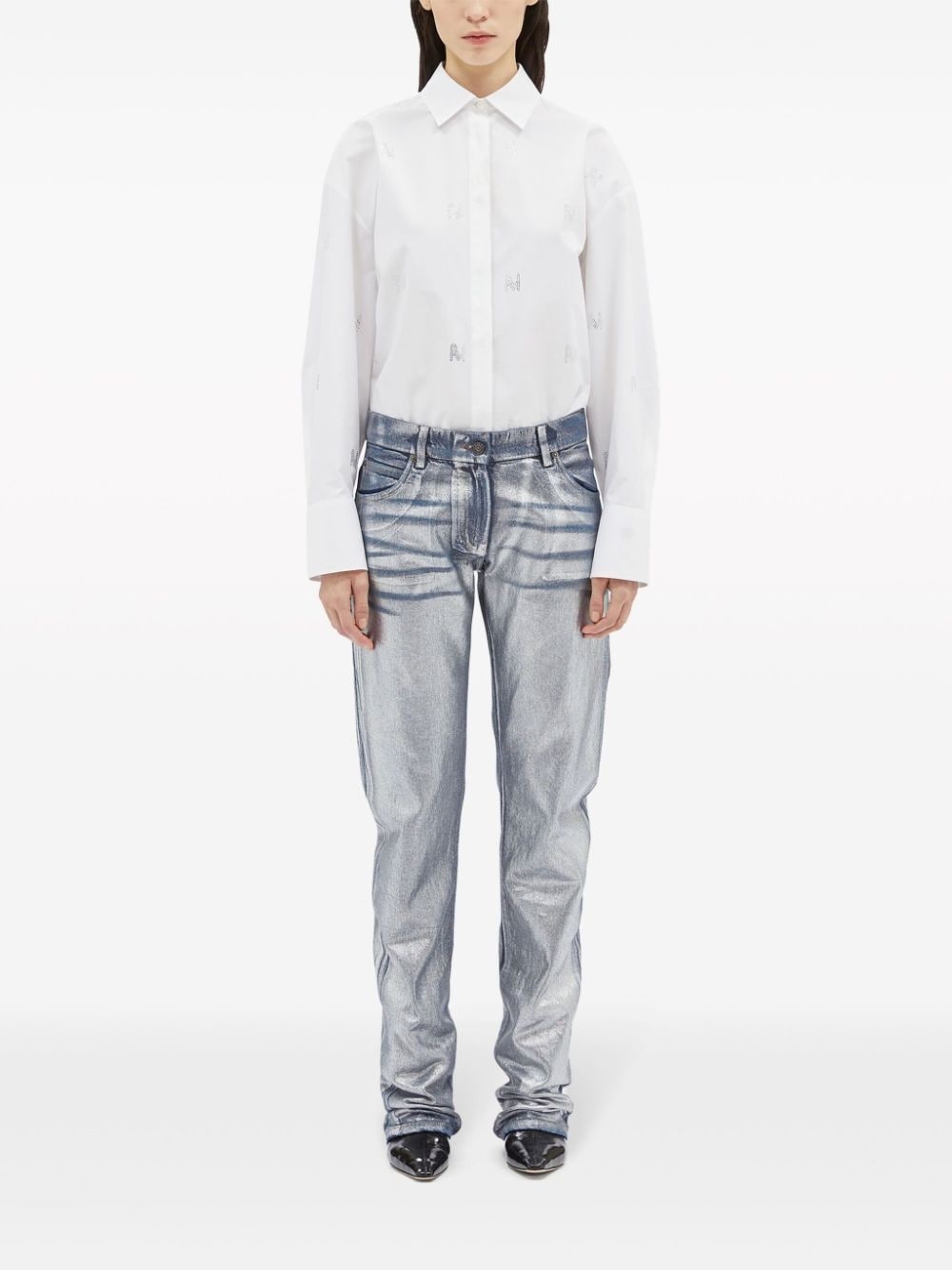 metallic-finish straight jeans - 3