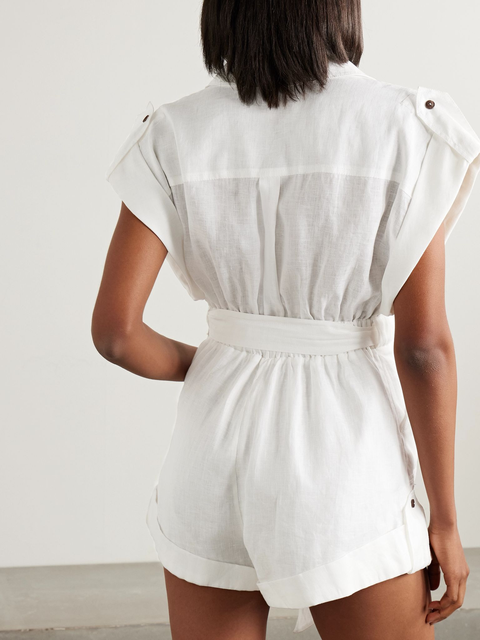 Rhiannon belted linen playsuit White - 3