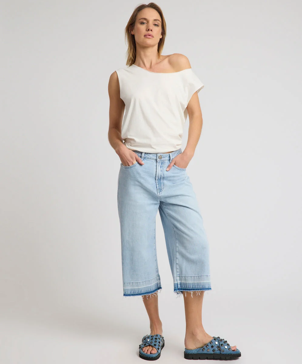 720'S Mid Waist Long Length Boyfriend Denim Jorts - Blue Latte - 1