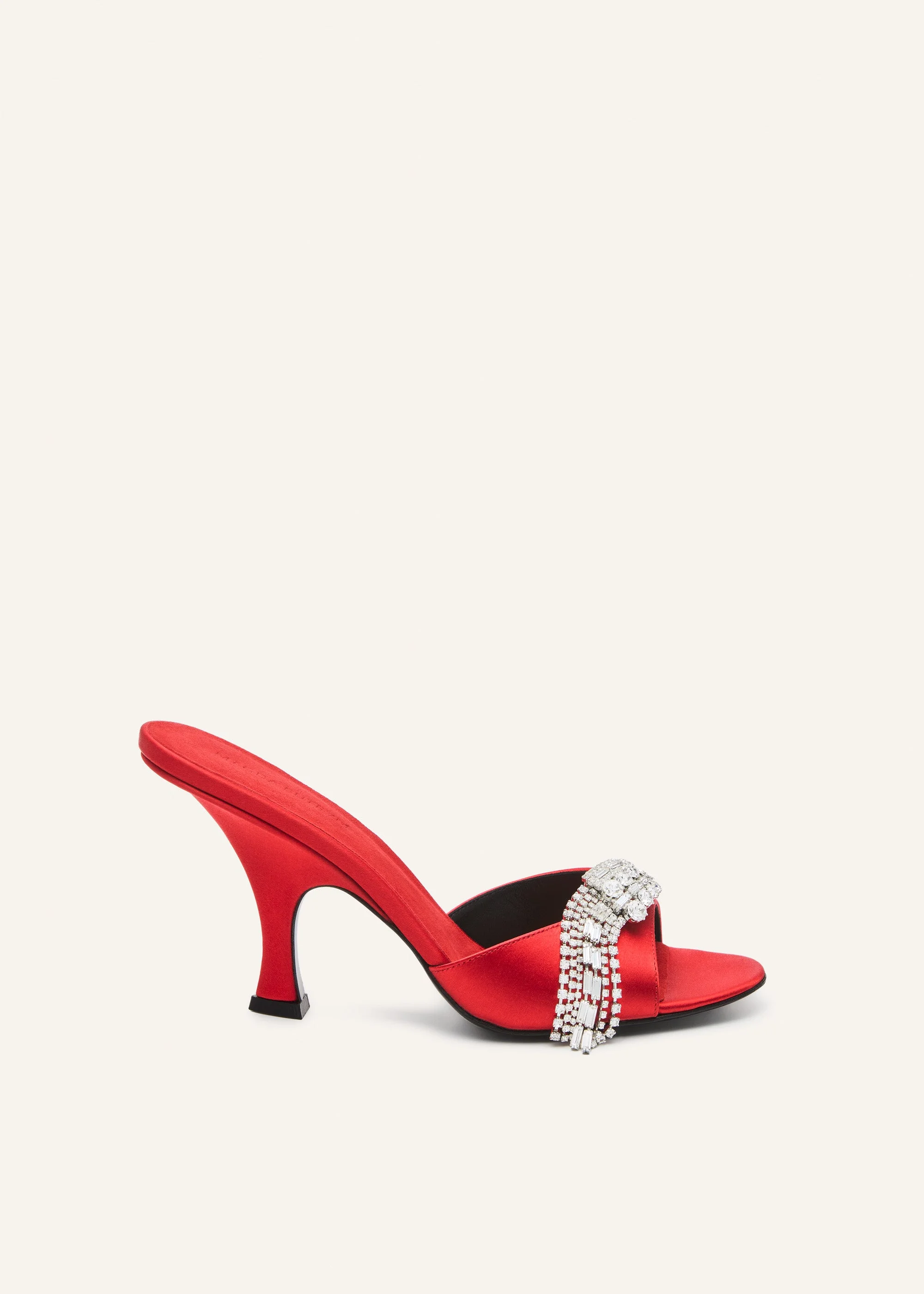 Crystal-embellished satin mules in red - 1