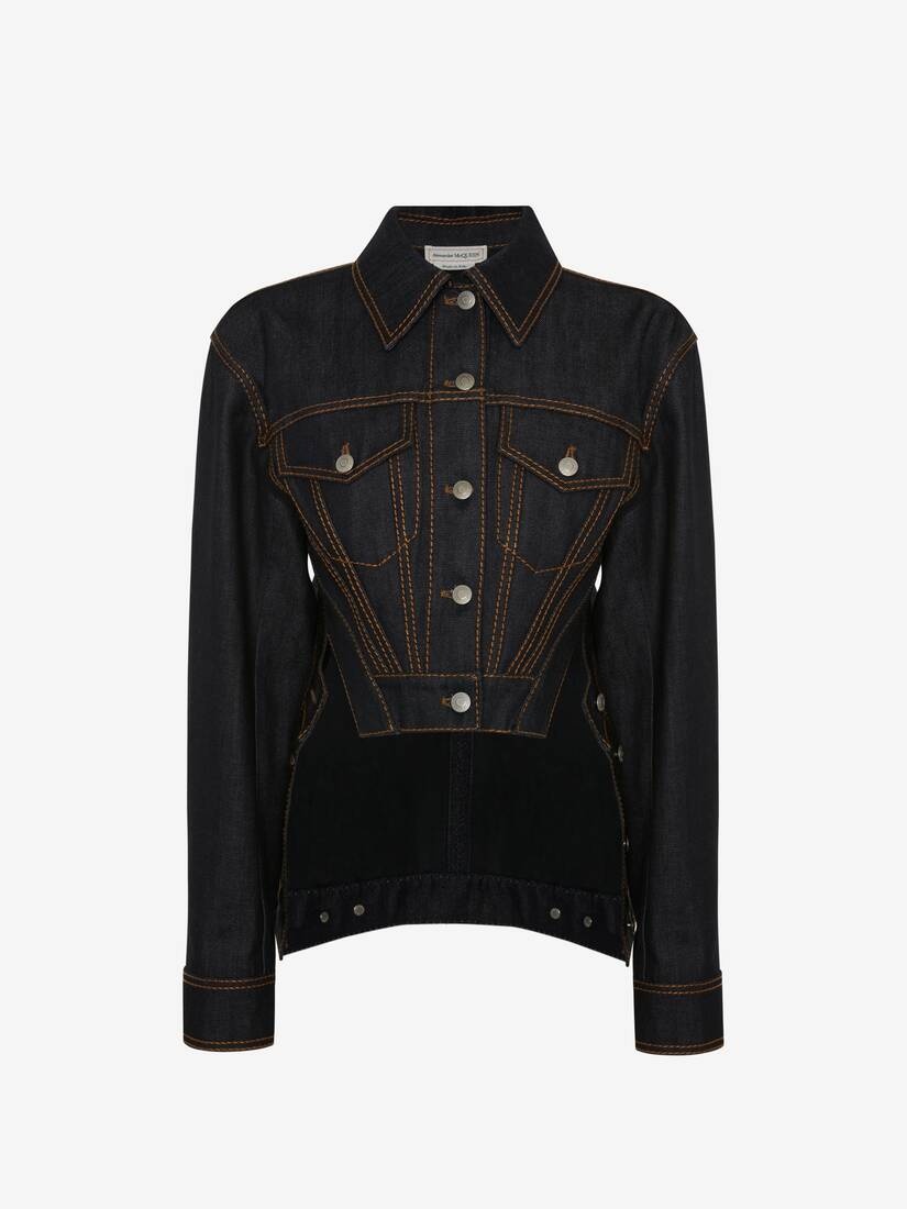 Women's Slashed Denim Jacket in Dark Navy - 1