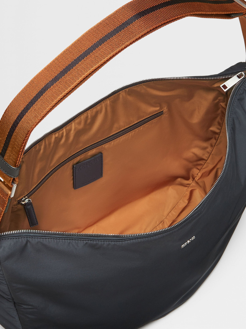 BLACK TECHNICAL FABRIC PANORAMA HOBO BAG 4