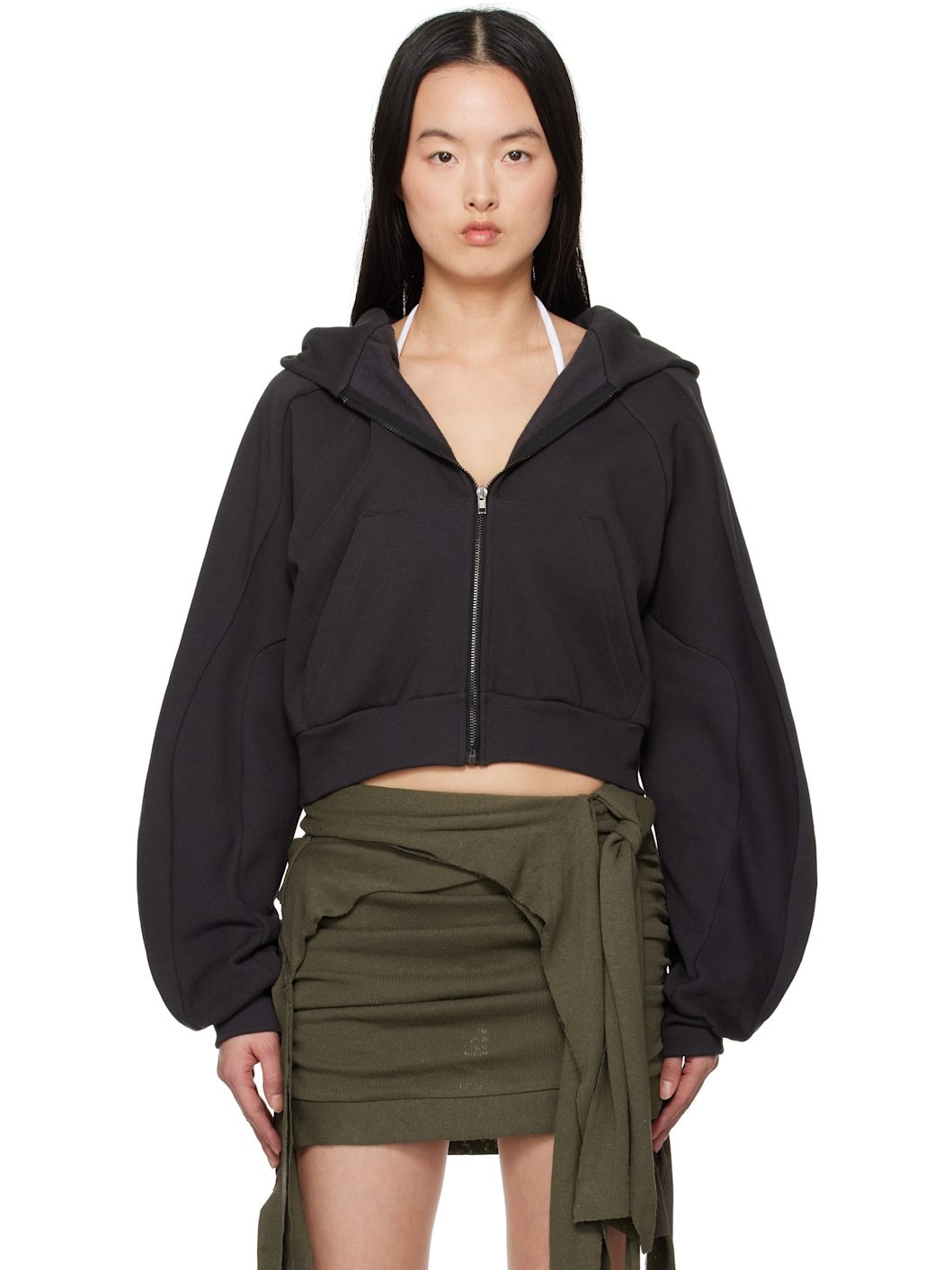 Black Multiline Zip Hoodie - 1