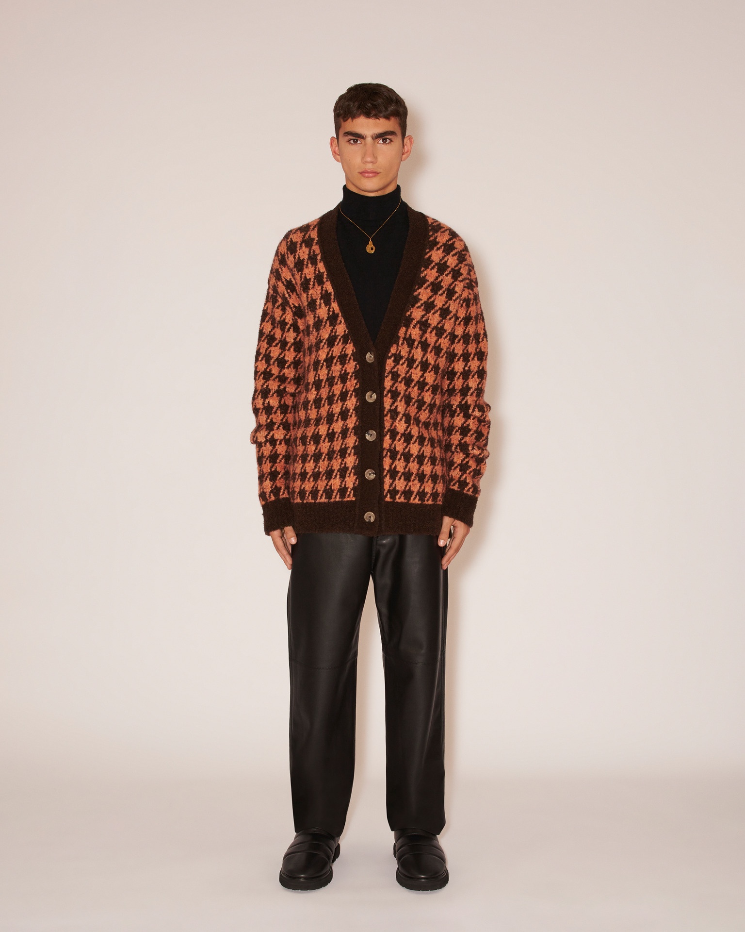 ROVAN - Houndstooth bouclé cardigan - Pink brown - 1