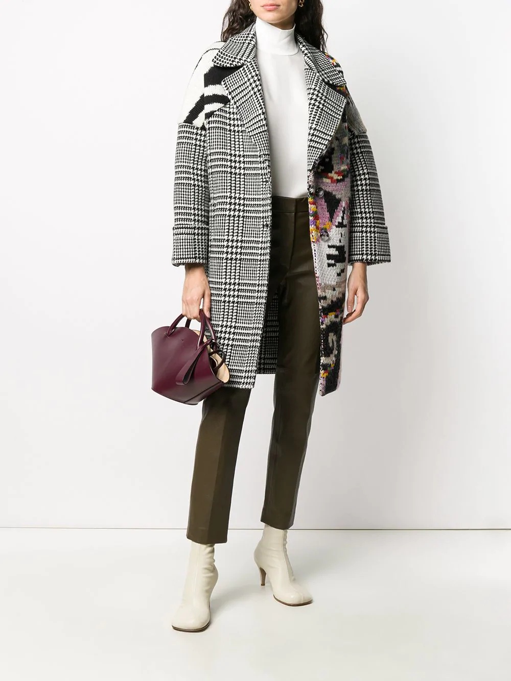 contrast-panel cocoon coat - 2