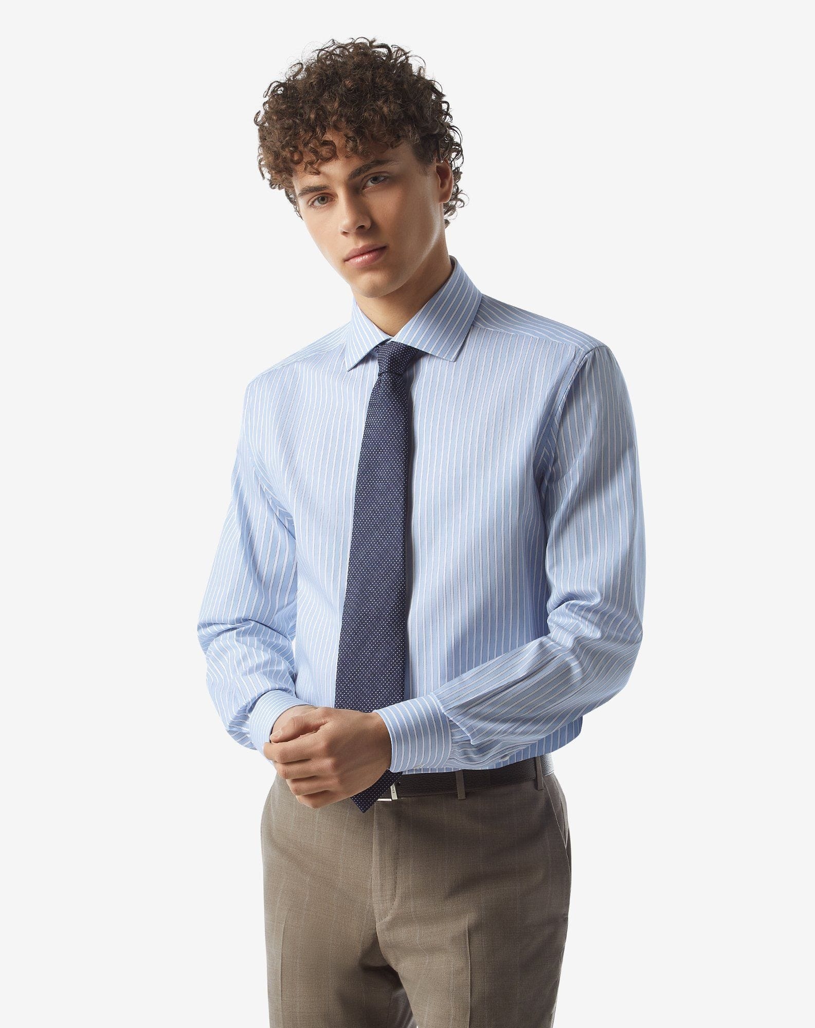 Light blue and white striped cotton shirt - 2