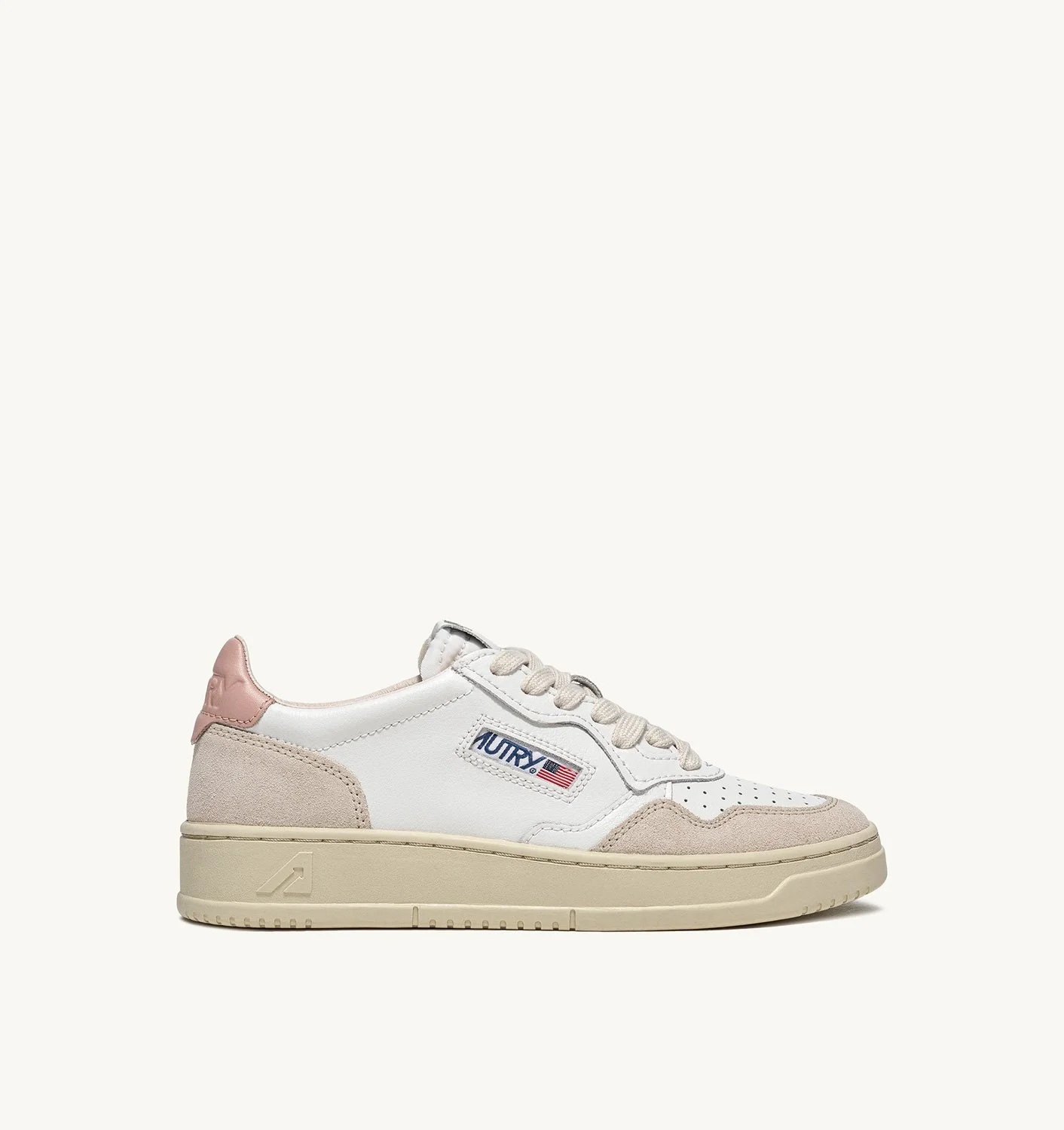 MEDALIST LOW SNEAKERS IN WHITE AND POWDER LEATHER AND BEIGE SUEDE - 1