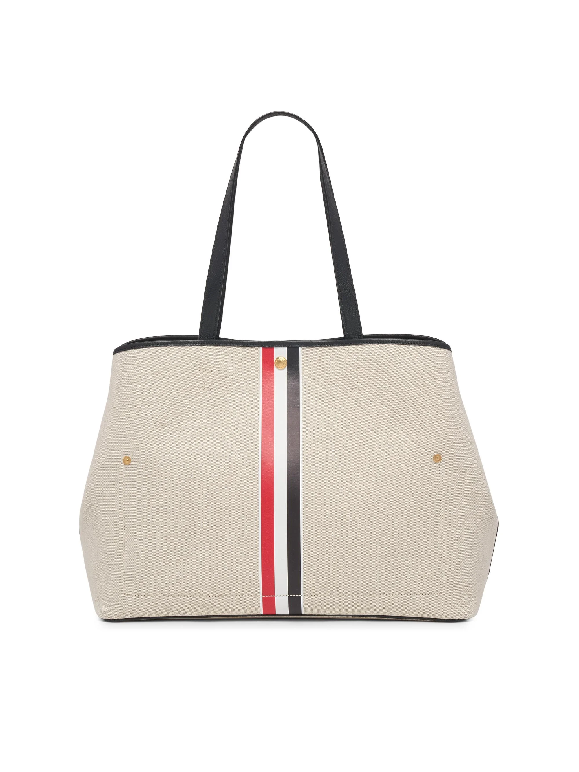 Men's Striped Canvas Horizontal Tote Bag - Black - 1