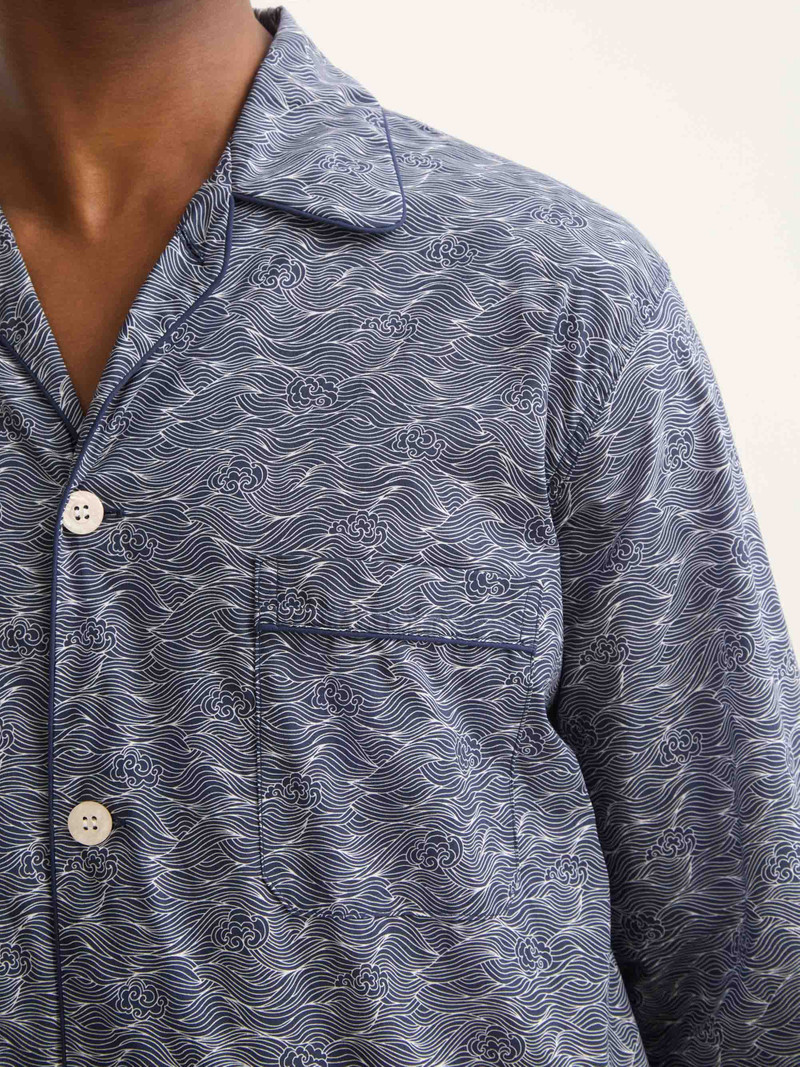 Men's Classic Fit Pajamas Cotton Batiste Navy Blue Night Sky Print 6
