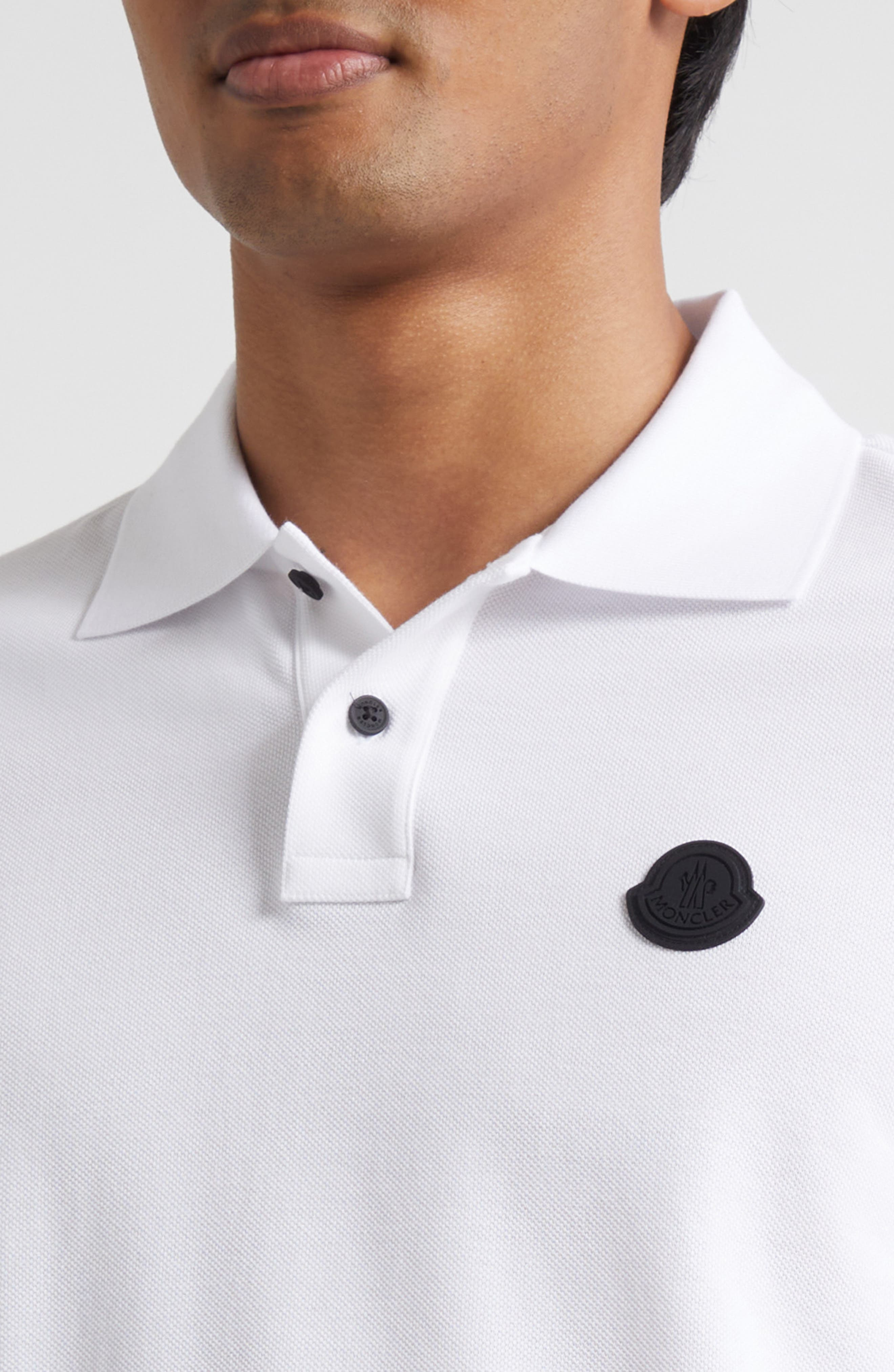 Moncler Logo Cotton Piqué Polo in Brilliant White at Nordstrom - 4