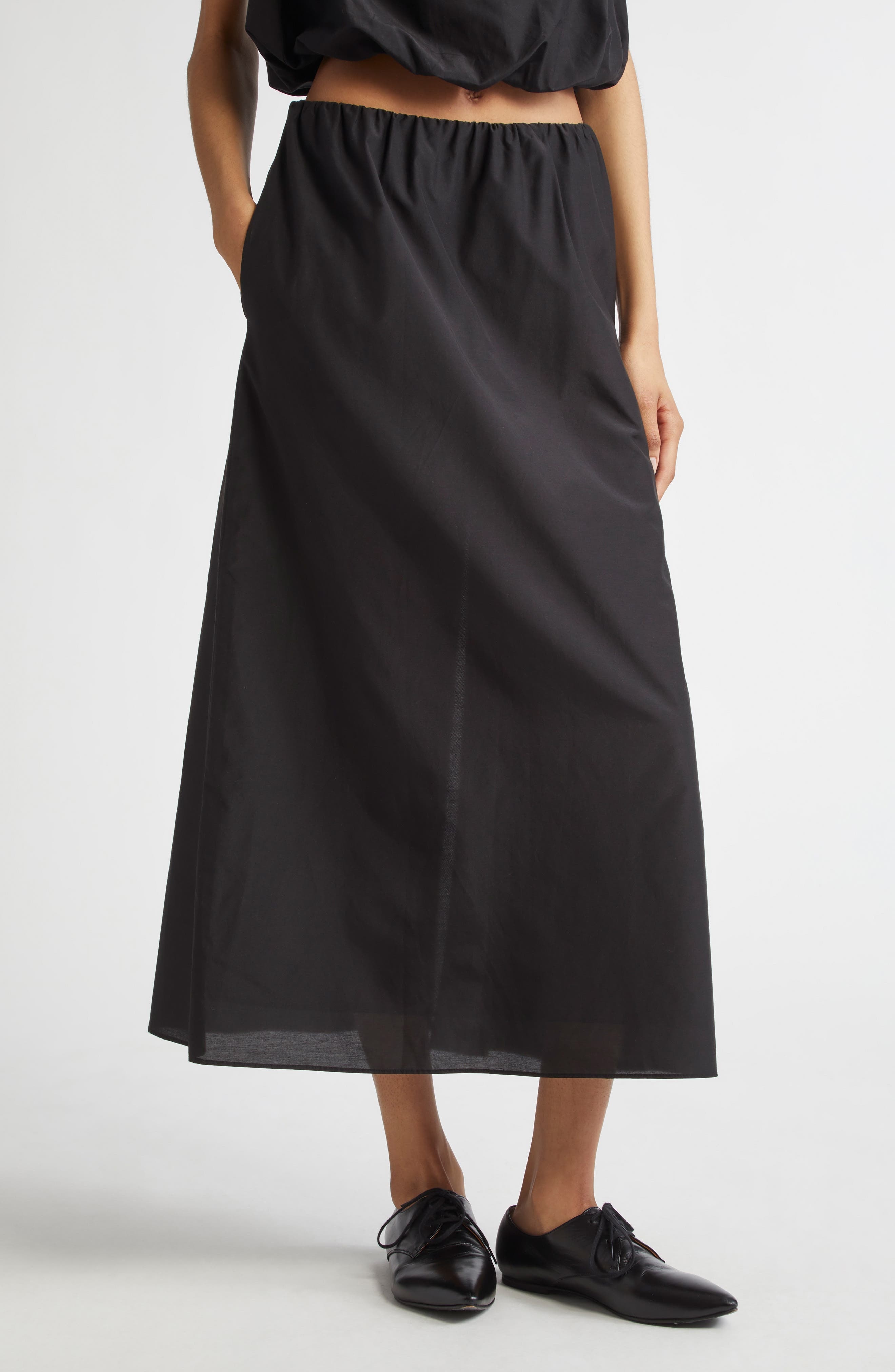 LOULOU DE SAISON Carmen Cotton & Silk Voile Maxi Skirt in Black at Nordstrom - 5