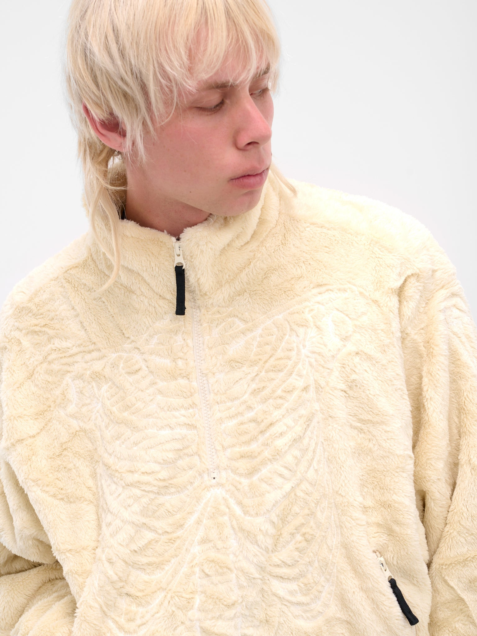 Ivory Skeletal Embroidery Fleece Sweater - 4