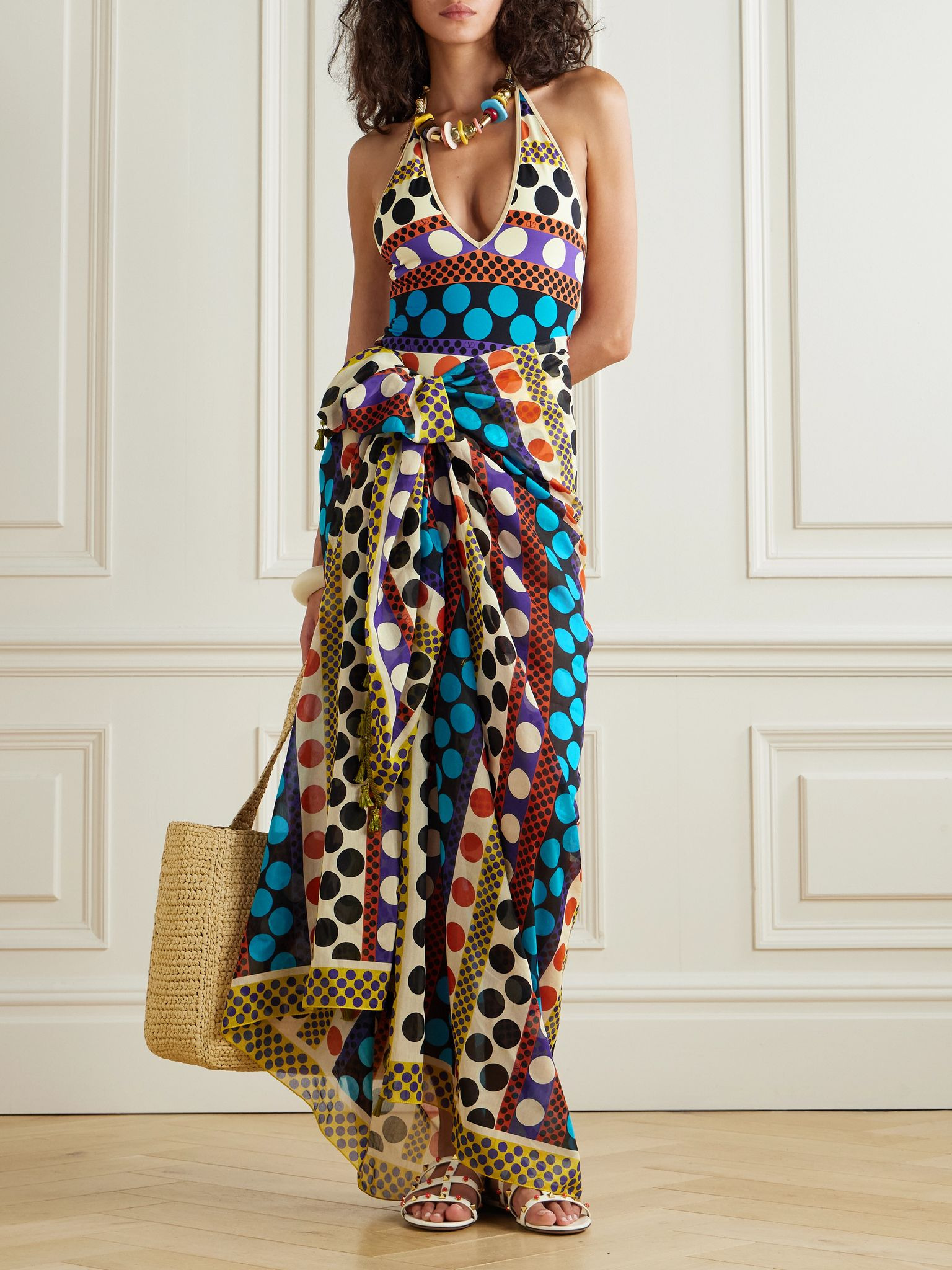 Belted printed halterneck swimsuit Multi - 2
