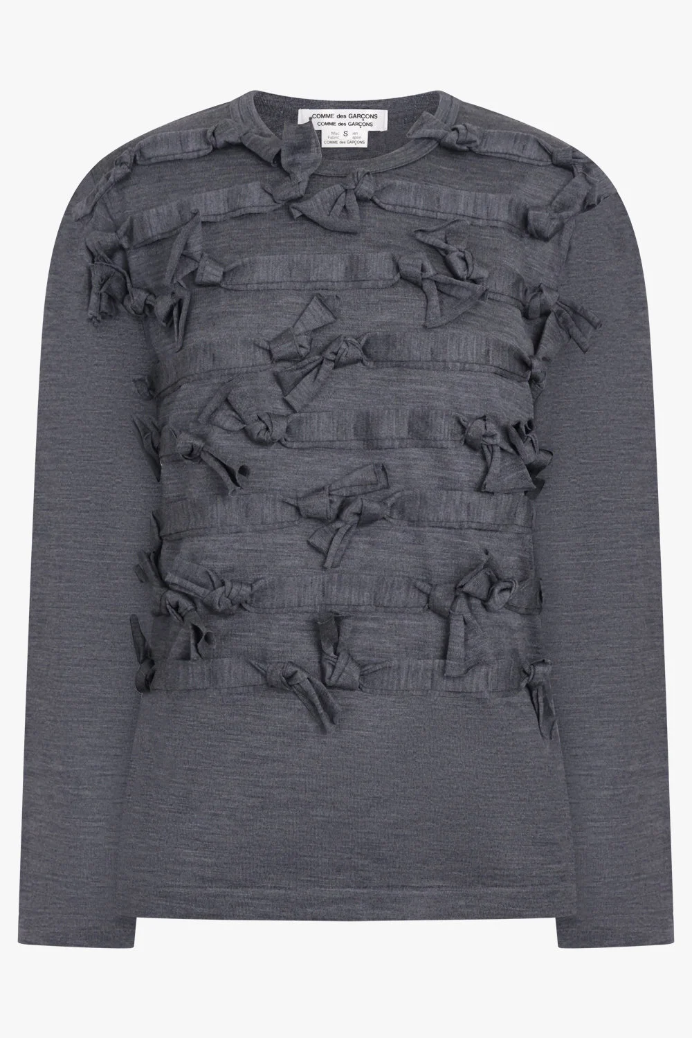 CREW NECK LS TOP WITH KNOT RIBBON DETAIL | GREY - 1
