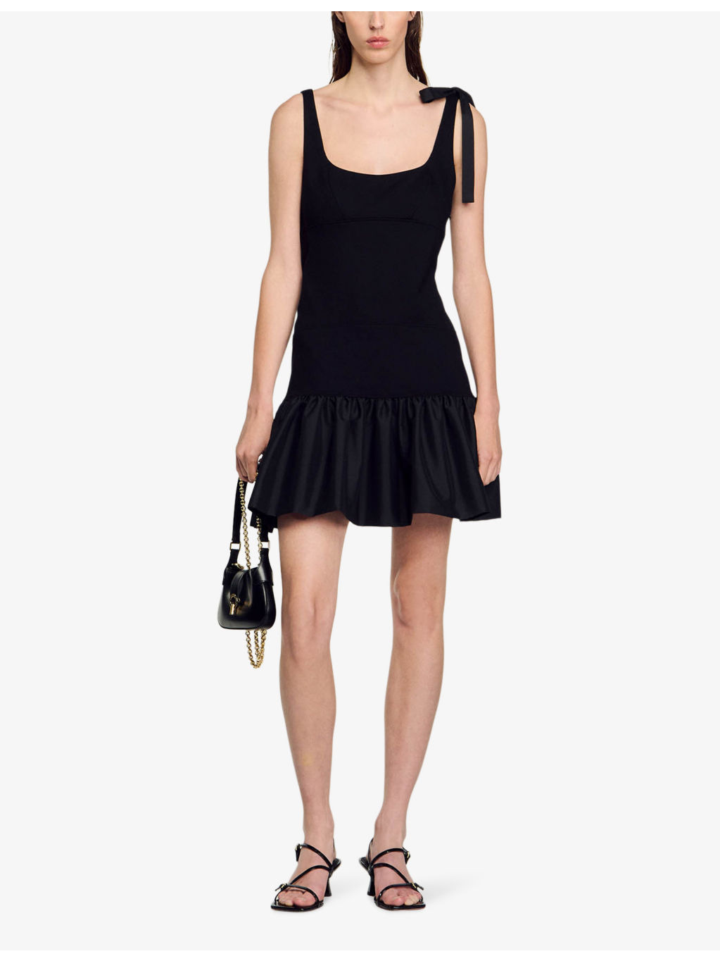 Ruffle-hem shoulder-tie stretch-woven mini dress - 2