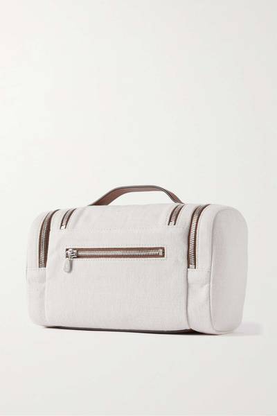Brunello Cucinelli Leather-trimmed cotton and linen-blend canvas cosmetics case outlook