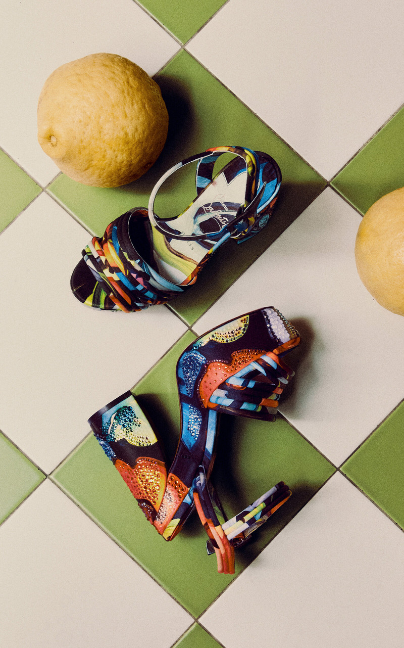 Christian Louboutin Jane Disco Crystal-Embellished Printed Satin Platform Sandals multi outlook