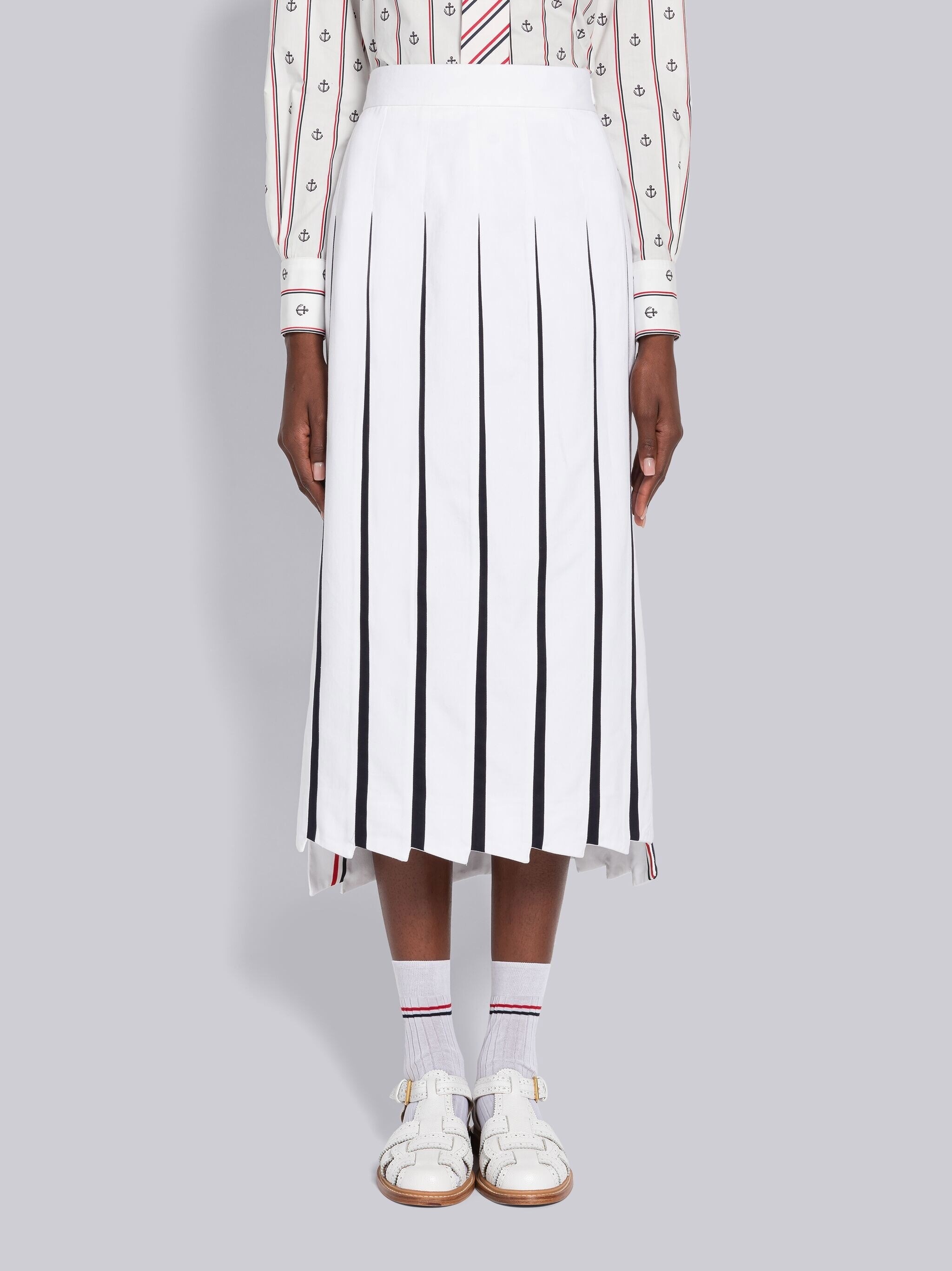 Twill Trompe L'oeil Pleated Skirt - 1