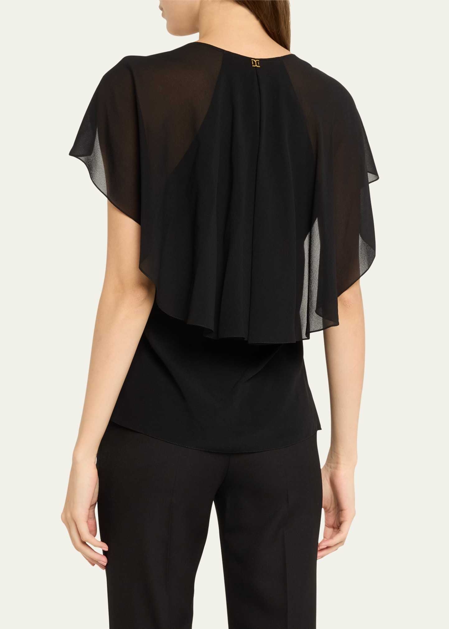 Flutter-Sleeve Cape Silk Top - 3