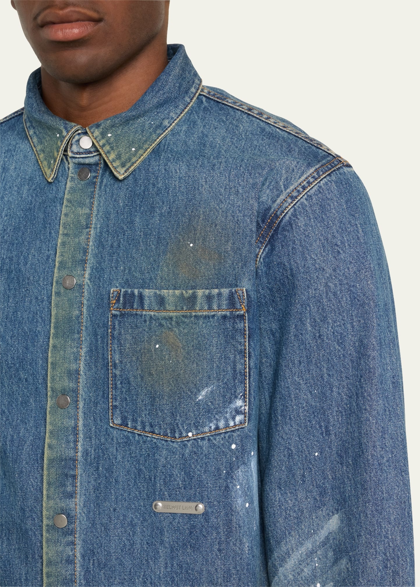 Men's Paint Splatter Denim Overshirt - 5