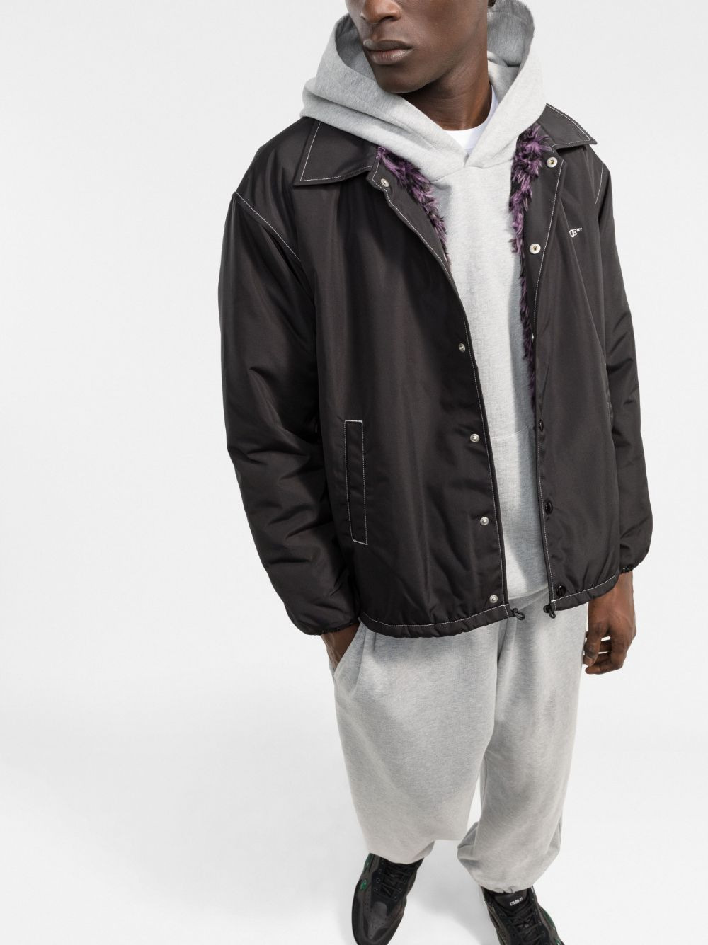 embroidered-logo long-sleeve jacket - 3