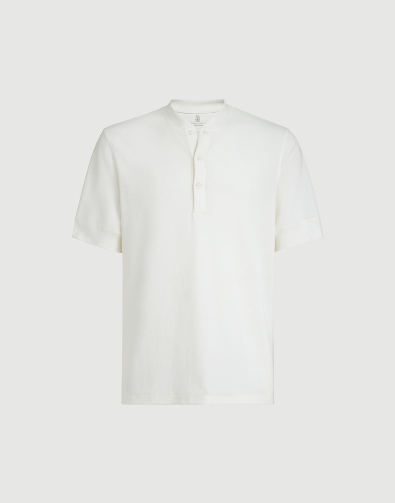 Cotton waffle jersey T-shirt with Henley collar 1