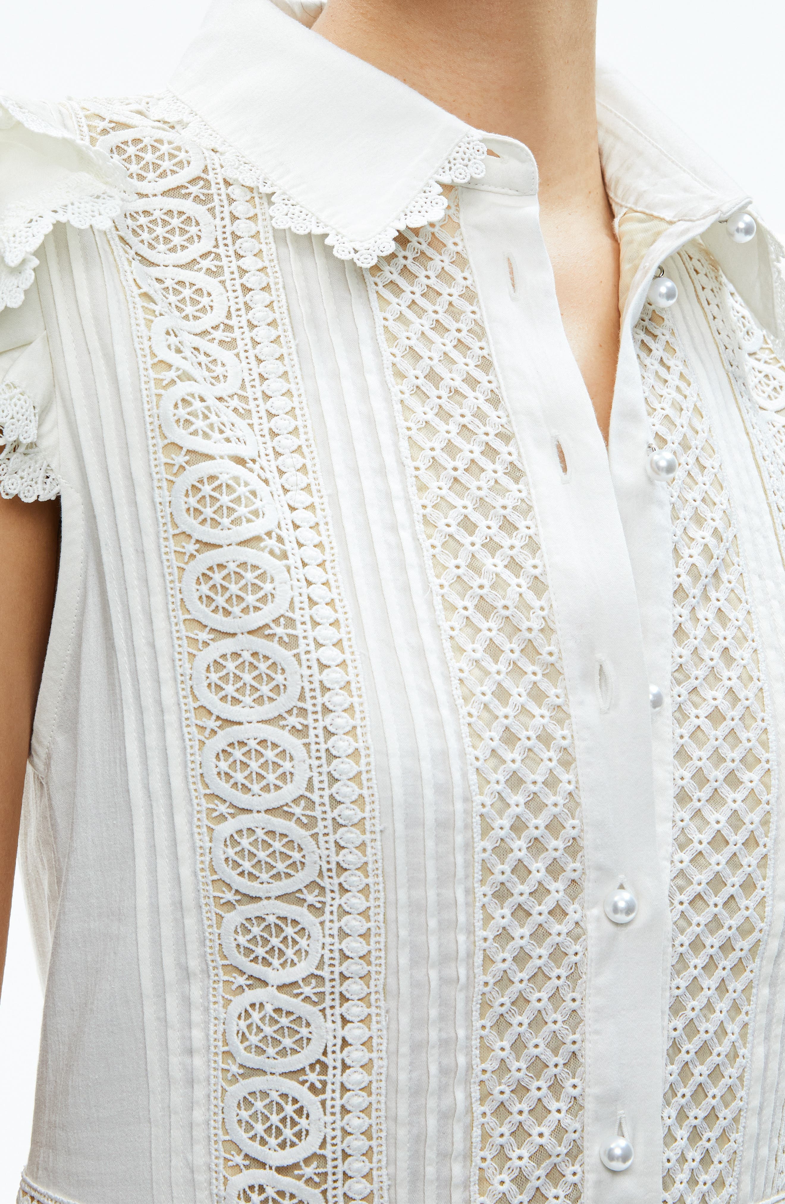 Meeko Embroidered Eyelet & Lace Trim Cotton Minidress - 4