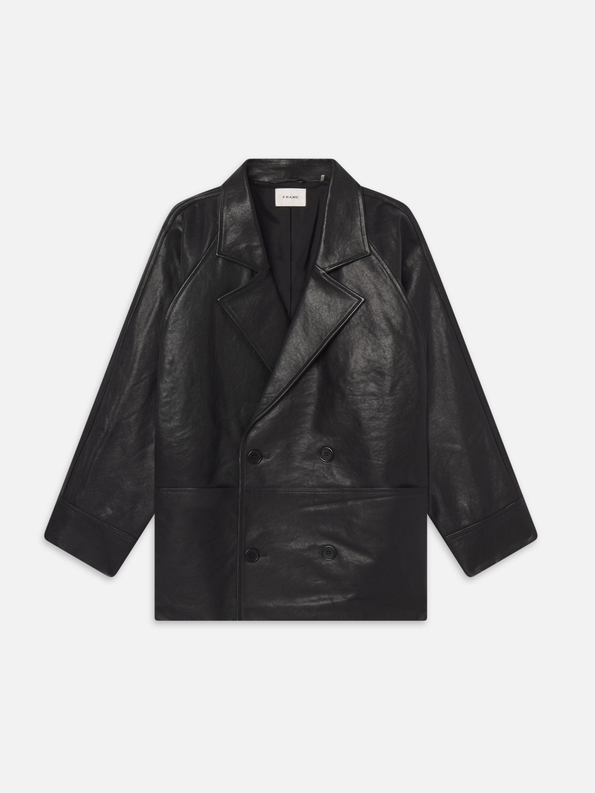 Oversized Leather Jacket in Black - 1