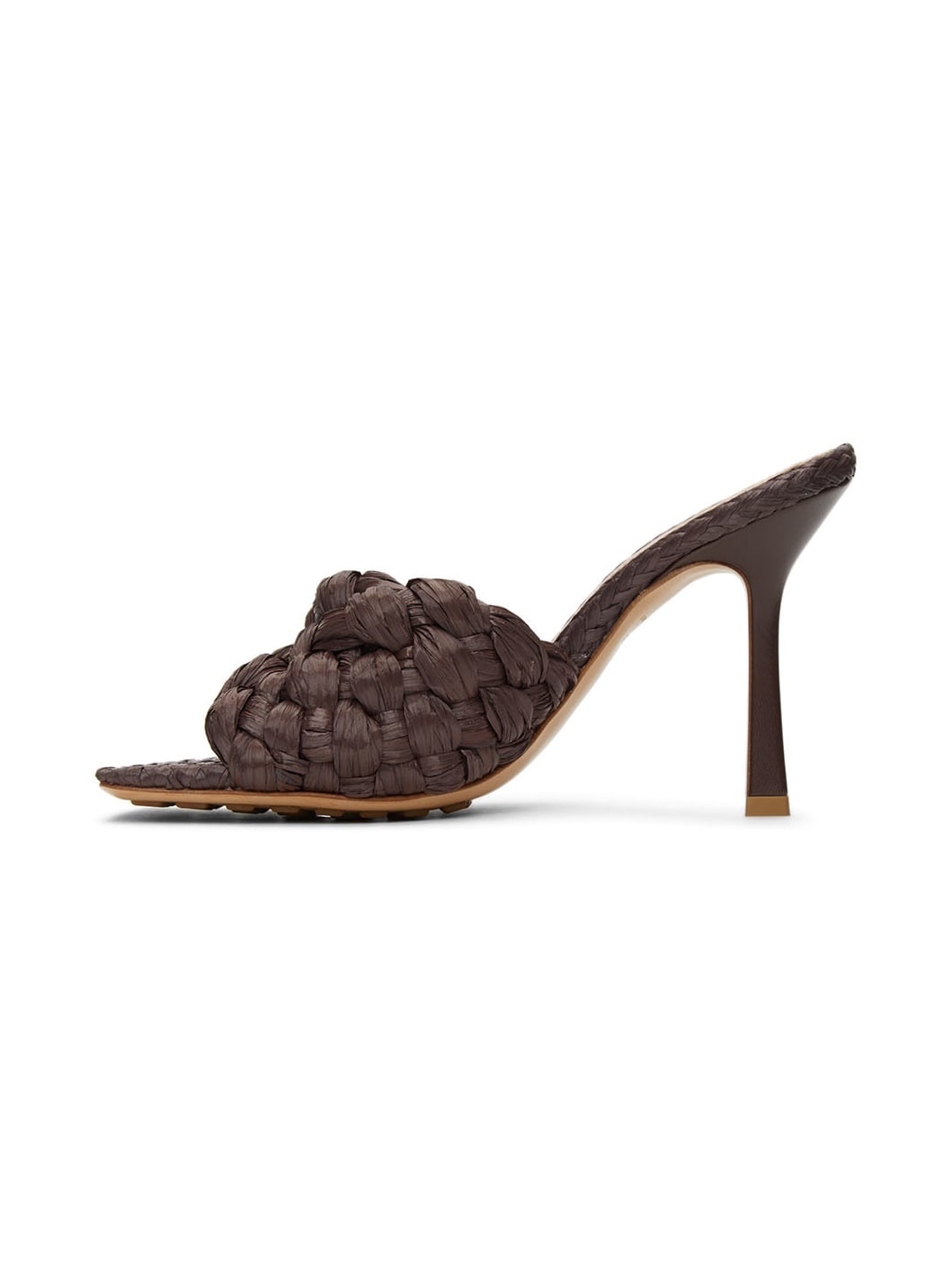 Brown Raffia Stretch Heeled Mules - 3