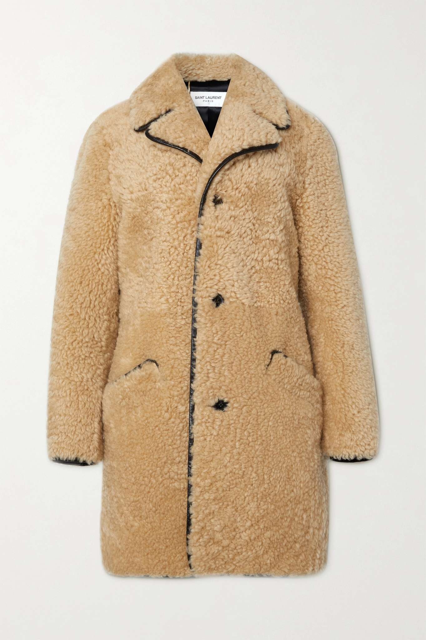 Leather-trimmed shearling coat - 1