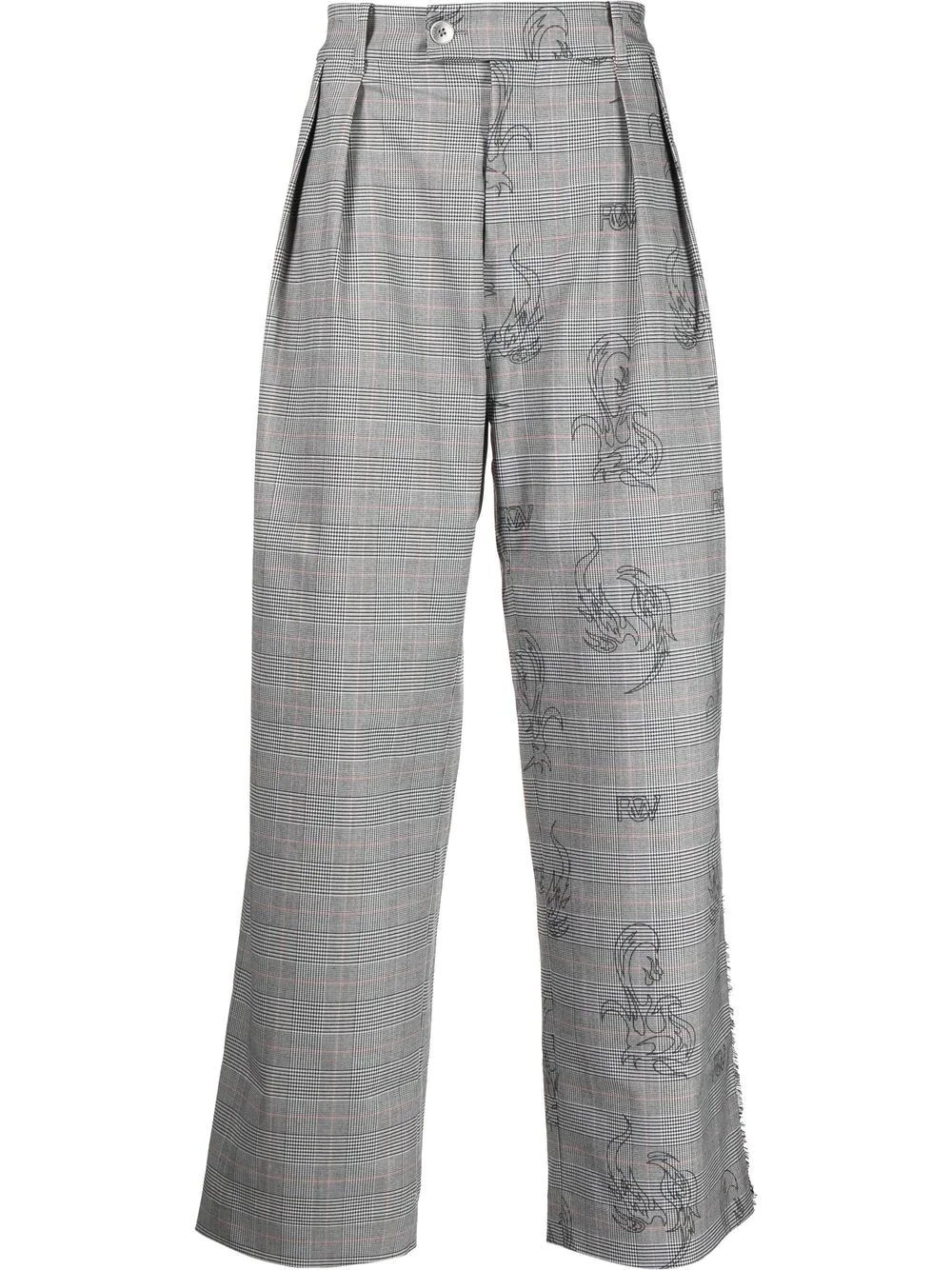 plaid straight-leg trousers - 1