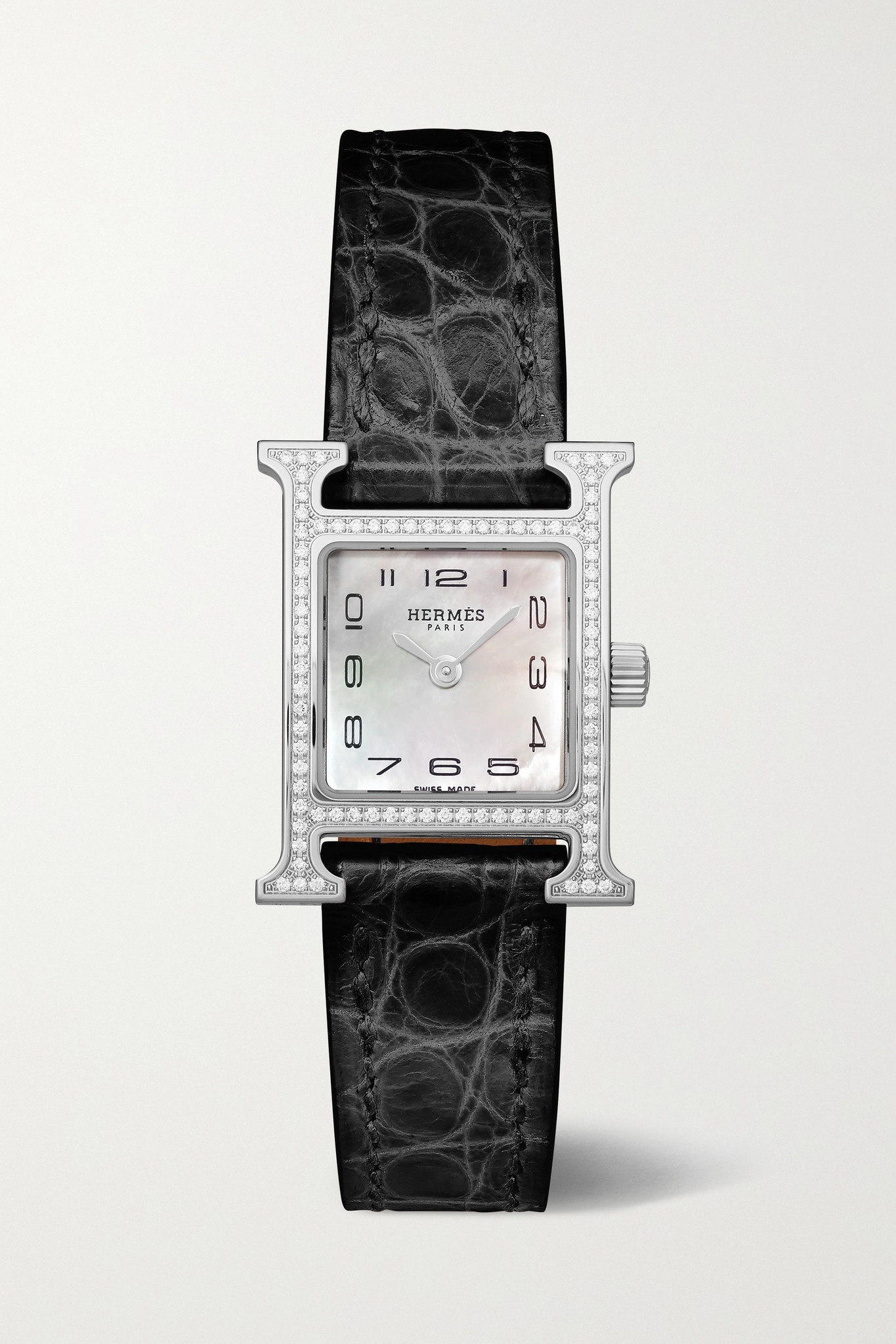 Heure H 21mm mini stainless steel, alligator, mother-of-pearl and diamond watch - 1