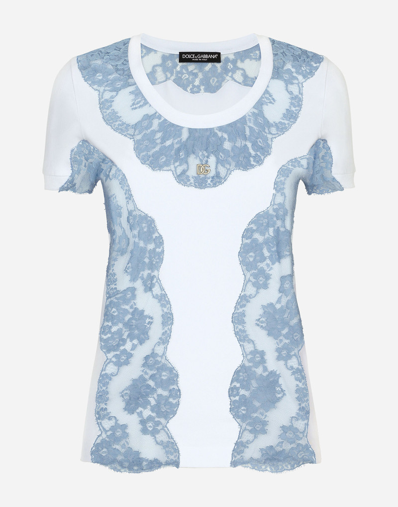 Jersey T-shirt with DG logo and lace inserts 1