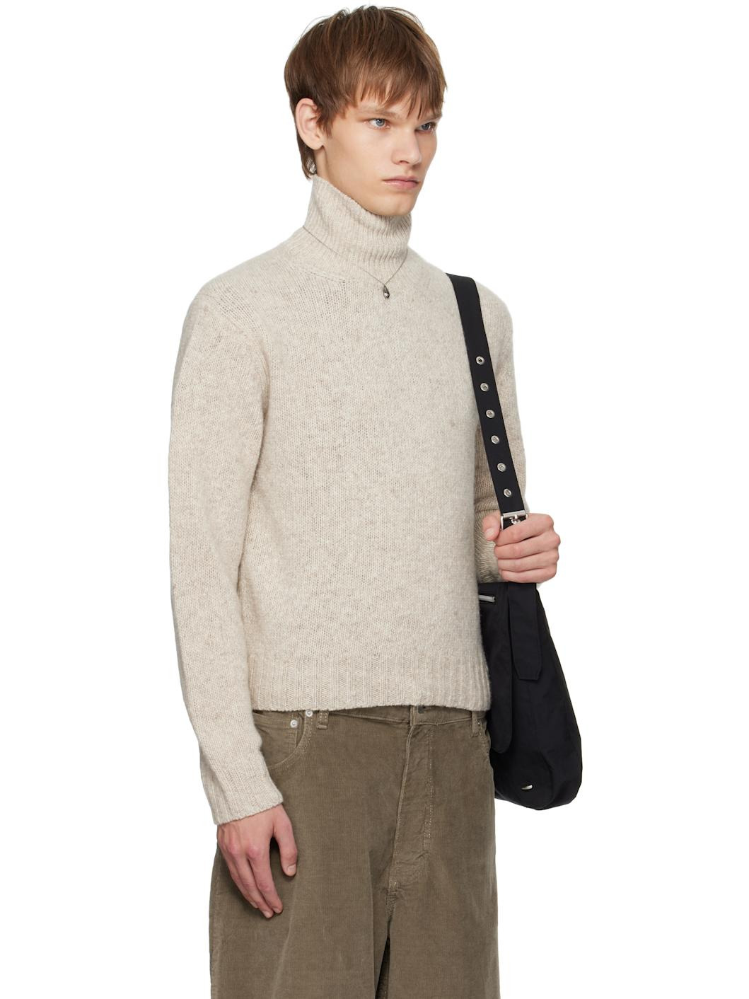 Beige Cashmere Melange Knit Turtleneck - 2