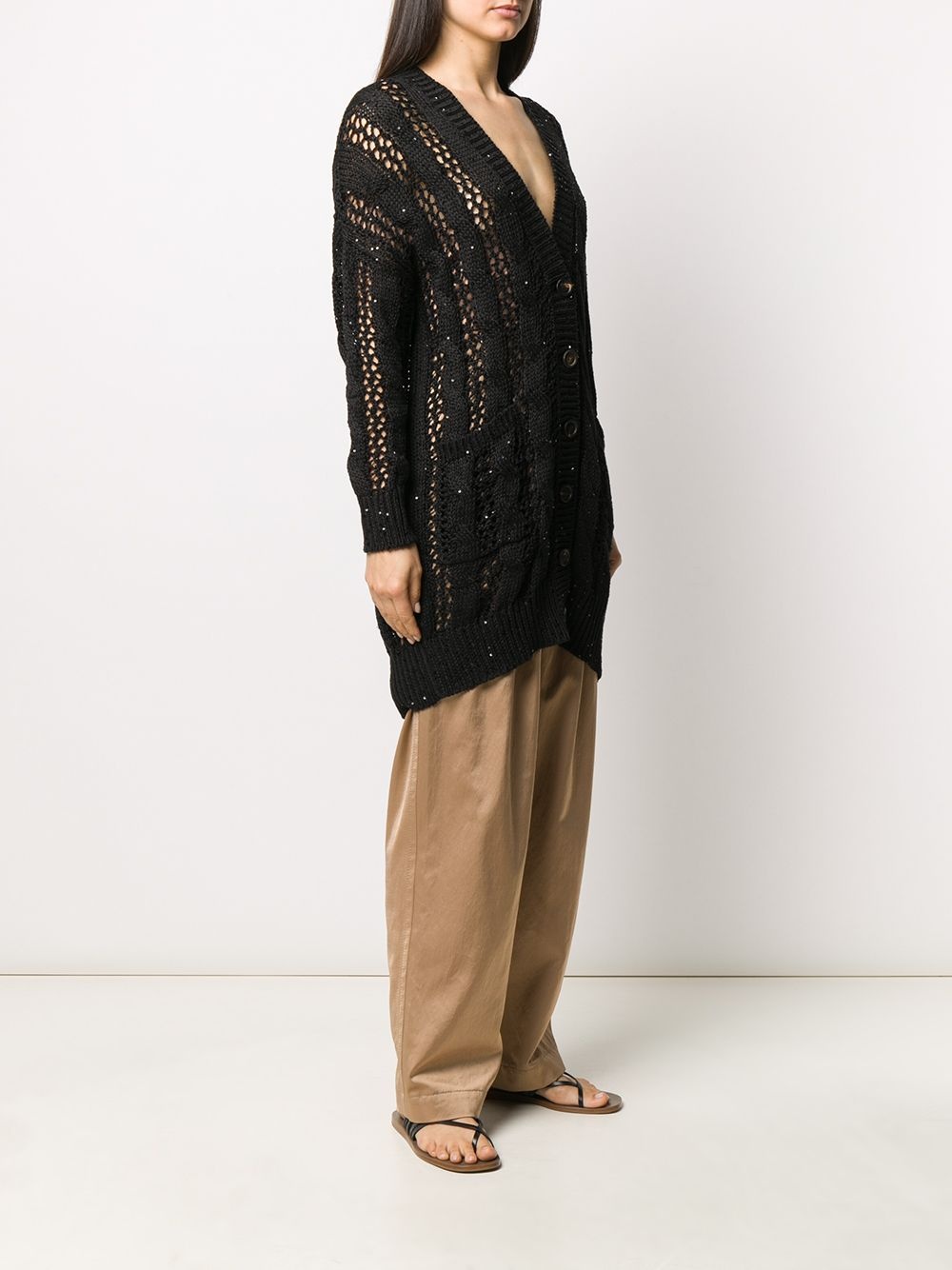 ribbed loose knit cardigan - 3