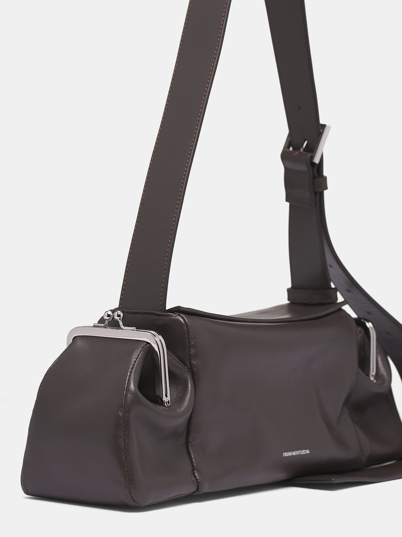 Brown Leather Clasp Pocket Handbag 4