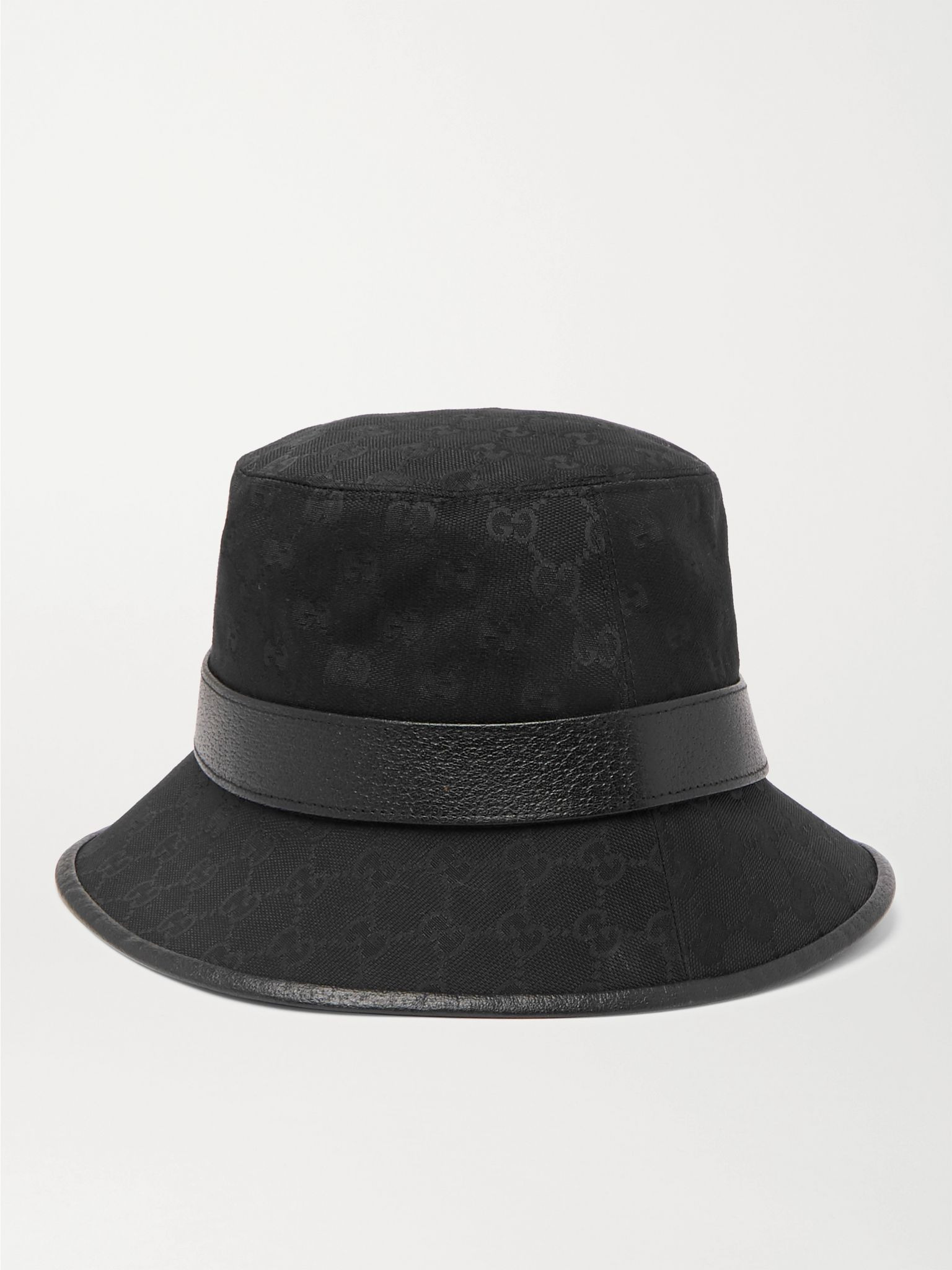 Leather-Trimmed Monogrammed Canvas Bucket Hat Black - 3