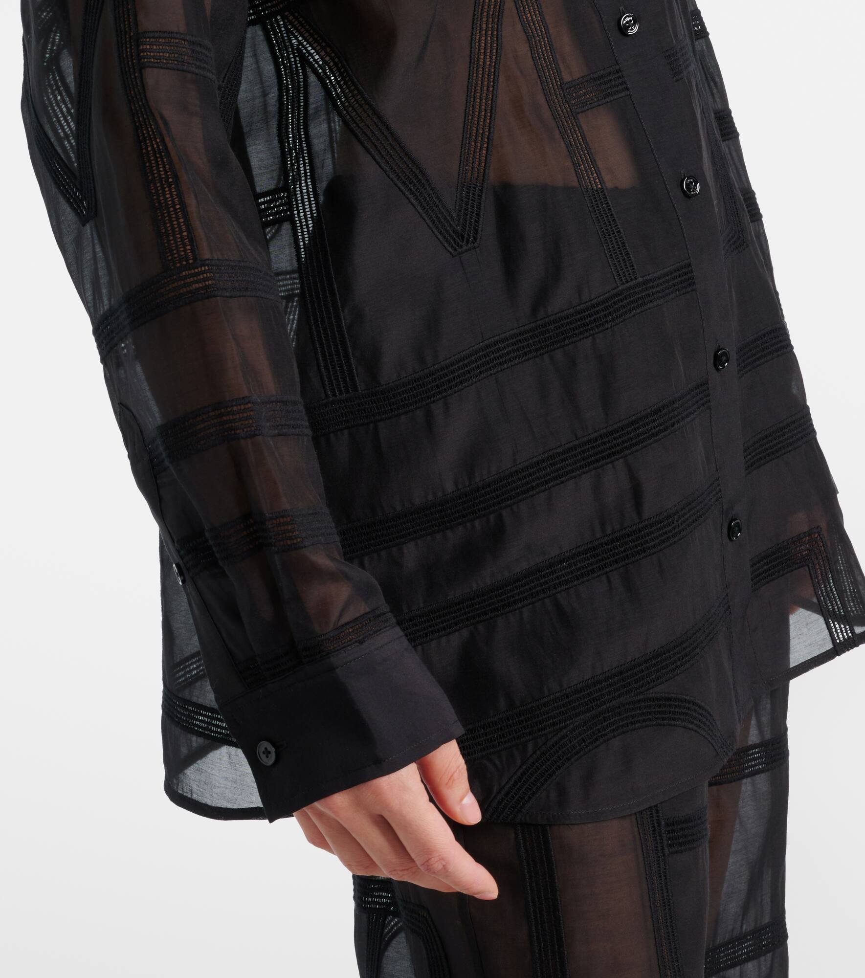 Embroidered cotton and silk voile shirt - 5