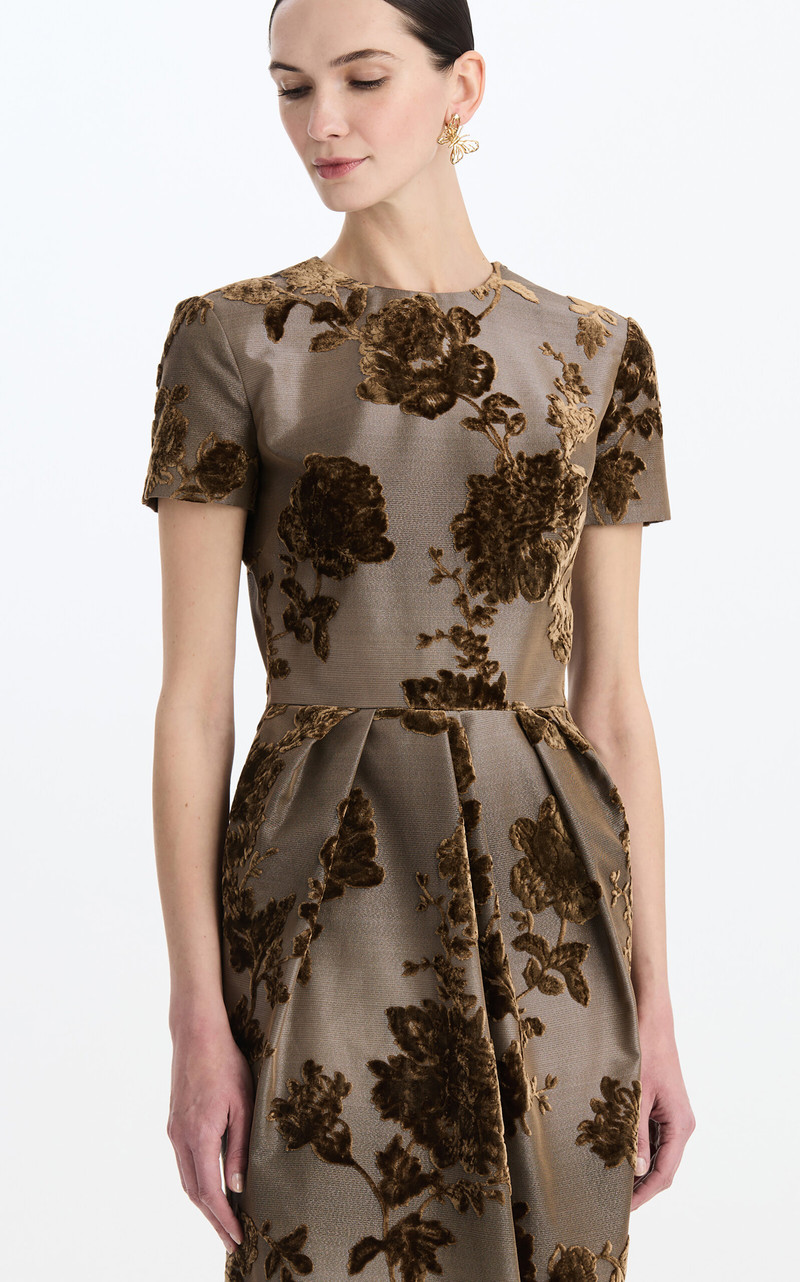 Peony Velvet-Jacquard Midi Cocktail Dress brown 5